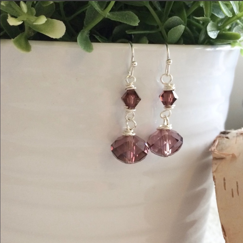 Wire Wrap Purple Crystal Earrings